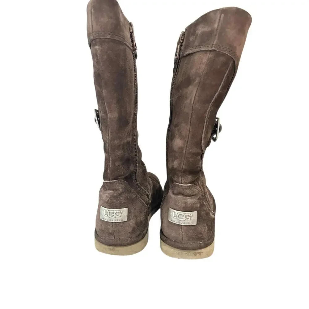 Women's UGG Boot Cargo III Sherling Lined Leather Mid Calf Buckle Zip Close Sz 7 - Picture 2 of 8